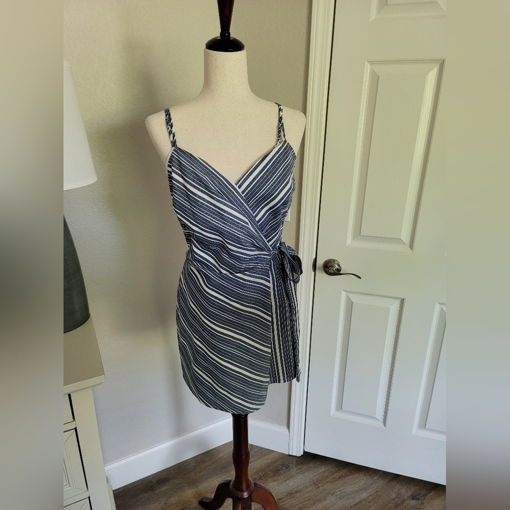 NWT Socialite XL Striped Cotton Wrap Romper Navy/White